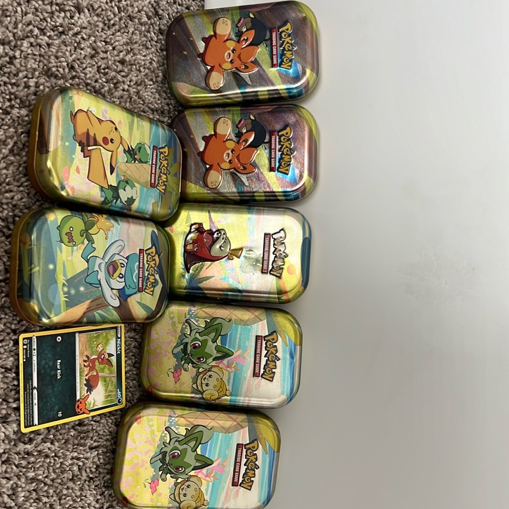 #Pokemon tin cans only -6. Picture with card depicts size of the tin.